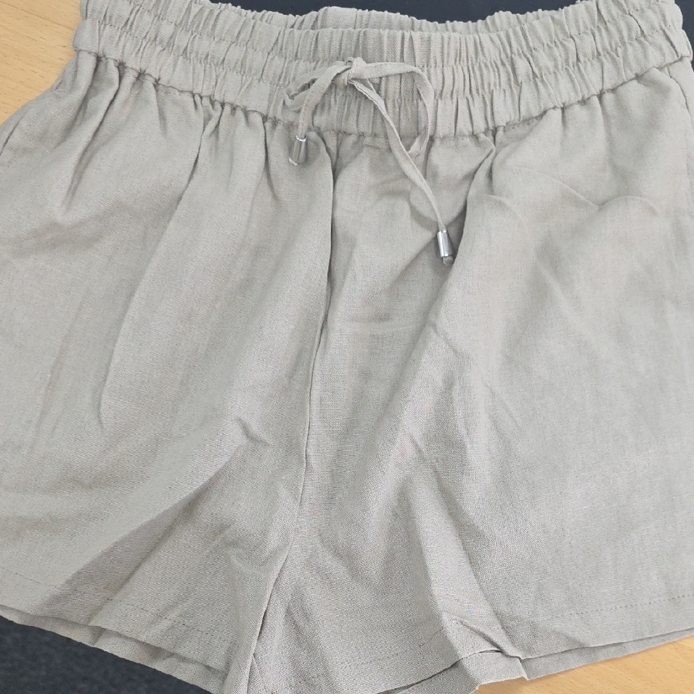 High Waist Beige Drawstring Shorts